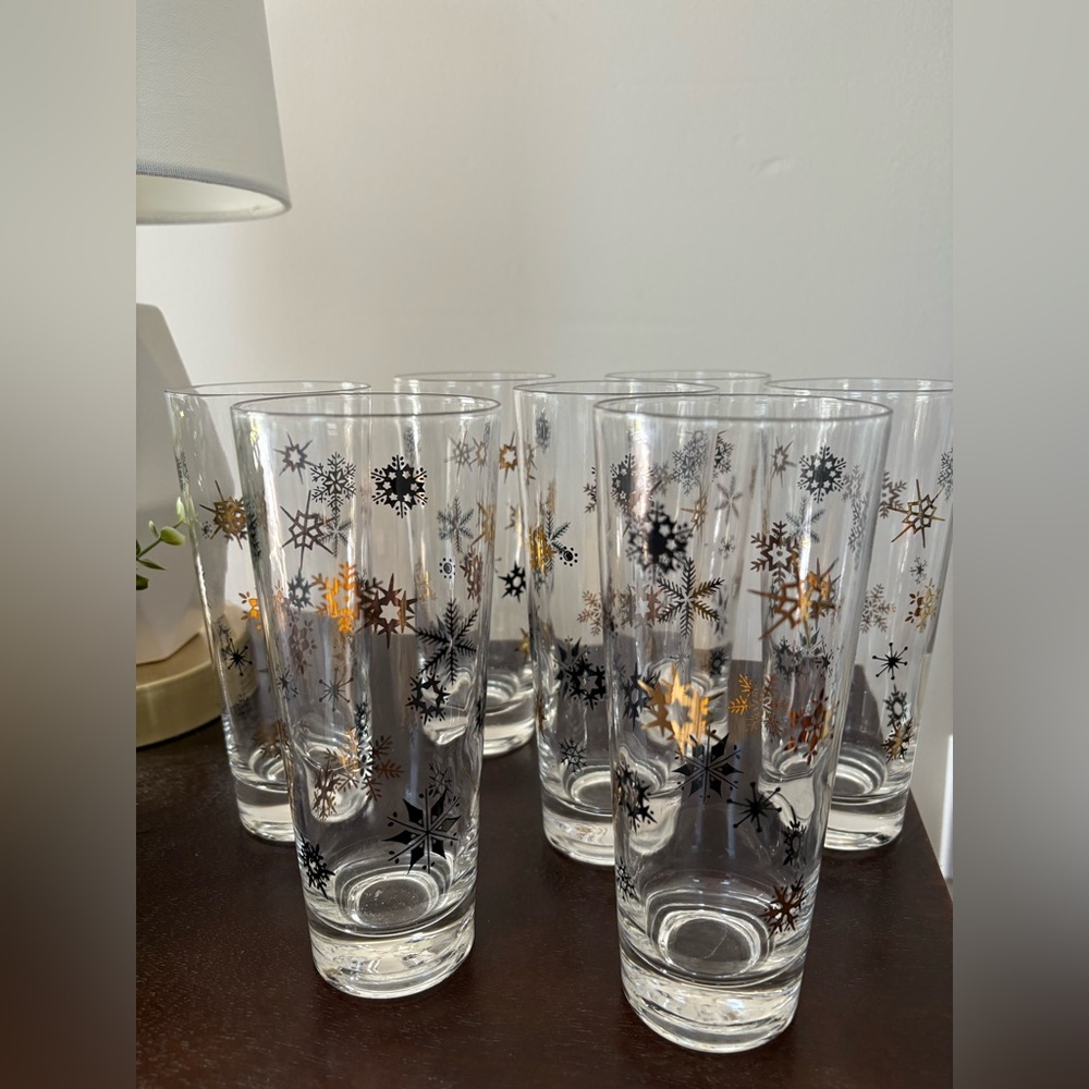 Set of 7 Vintage Mid-Century Modern MCM Snowflake Atomic Gold Starburst Glasses